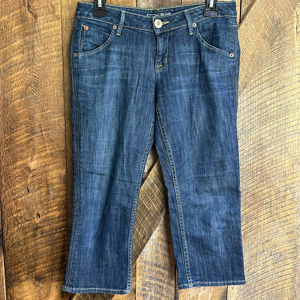 Hudson straight leg cropped mid rise waist jeans flap pocket size 27